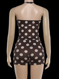 Polka Dot Backless Halter Crop Two Piece Set
