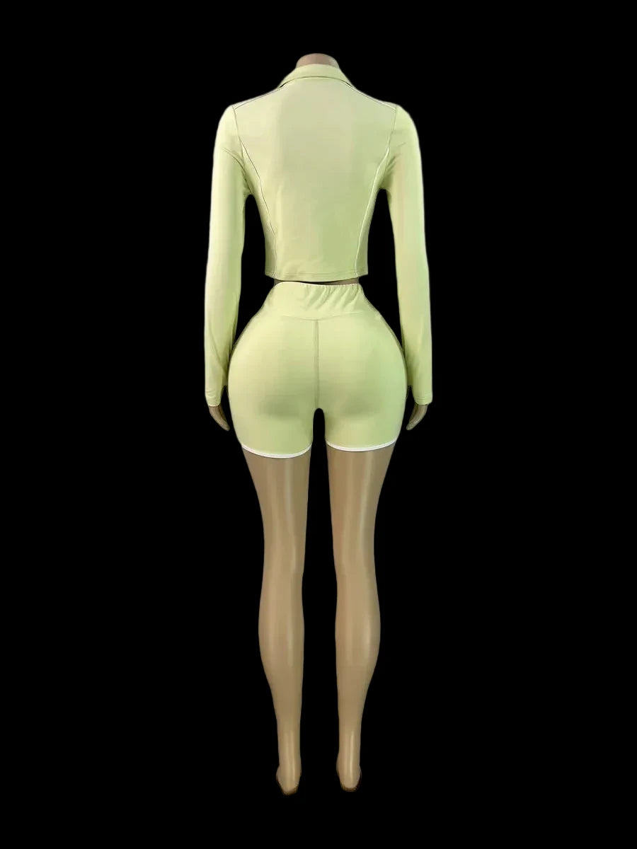 Zip Up Long Sleeve Crop Two Piece Set