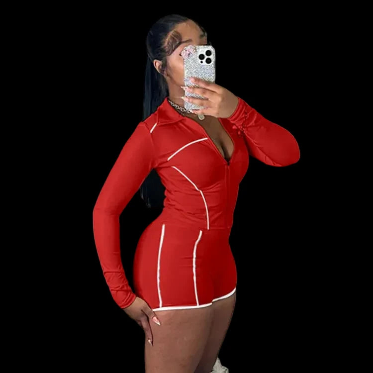 Zip Up Long Sleeve Crop Two Piece Set