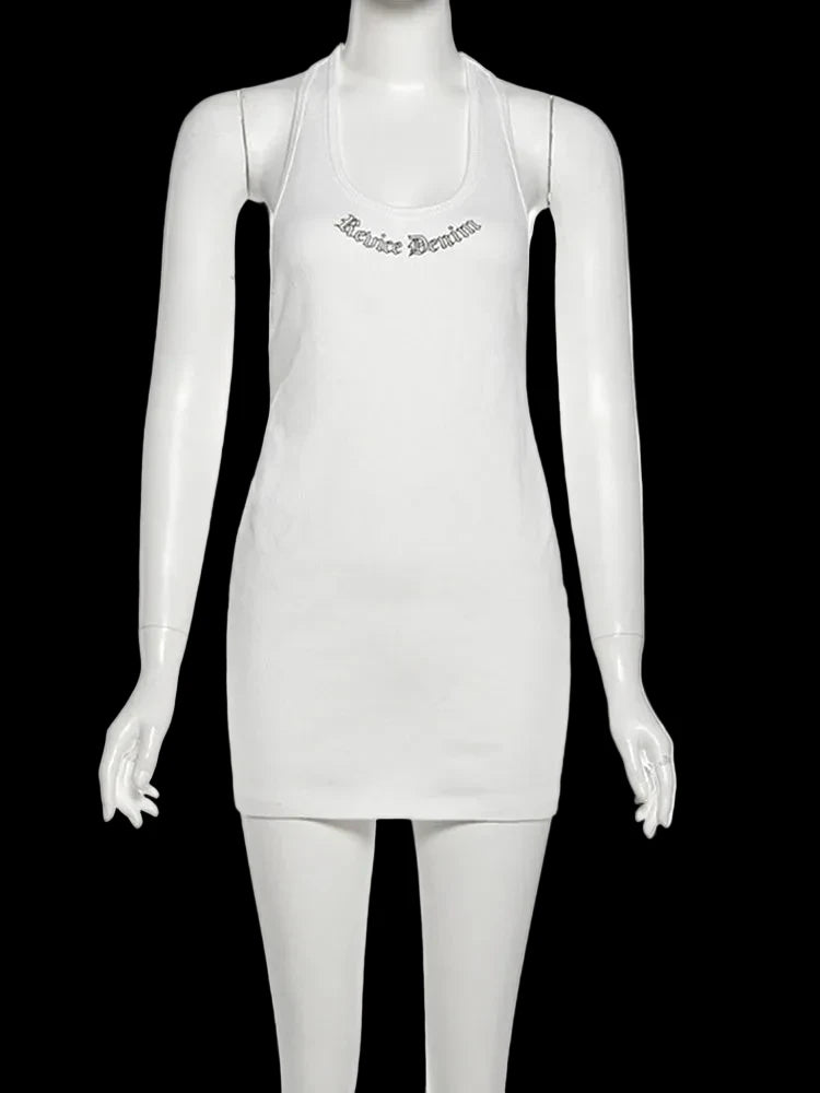Ribbed Knit Backless Halter Sleeveless Mini Dress