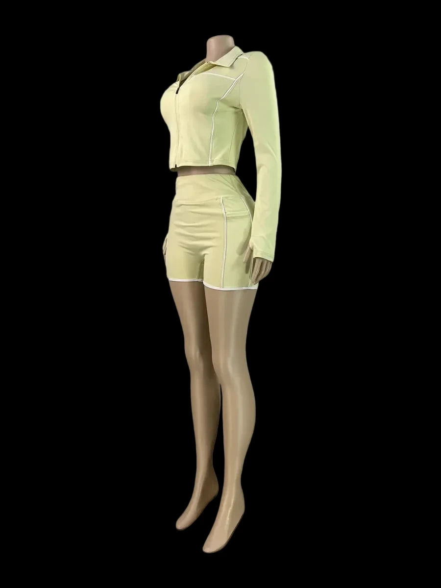 Zip Up Long Sleeve Crop Two Piece Set